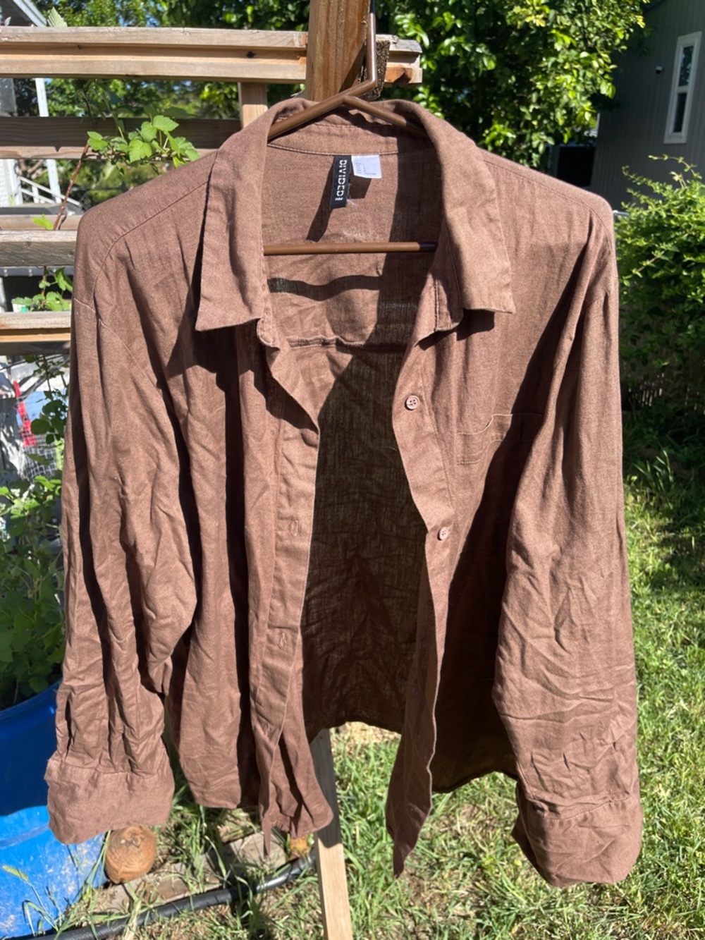 Divided Brown Linen-Blend Button Shirt